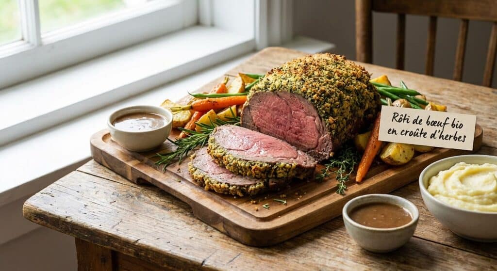 Recette rôti de bœuf bio en croûte d’herbes