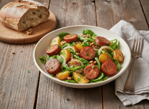 Recette salade tiède aux andouilles de porc