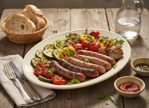 Assiette gourmande de merguez et chipolata grillées