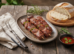 Brochettes de Cœur de Génisse grillées, marinées aux épices douces