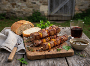 Brochettes de foie de génisse marinées, cuisson au barbecue