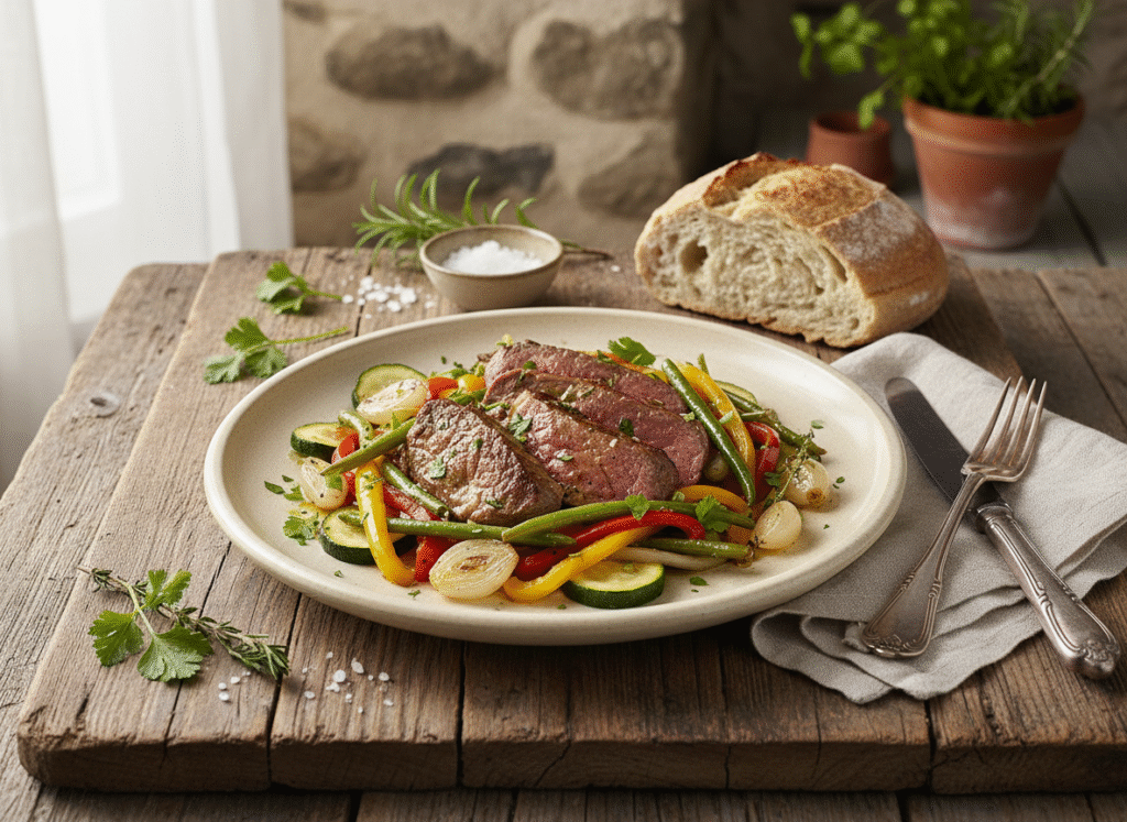 Merlan de bœuf tendre, façon sauté aux légumes croquants