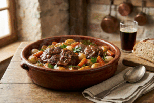 Jarret de bœuf mijoté à la bière et aux épices