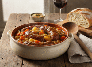 Saucisses de bœuf en ragoût aux légumes et épices