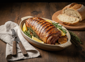 Épaule d’agneau grillée à la méditerranéenne, citron et herbes