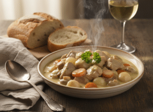 Blanquette de veau légère et crémeuse, idéale pour un repas en famille