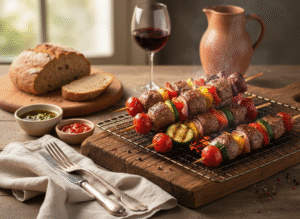 Brochettes de chipolatas de bœuf et légumes
