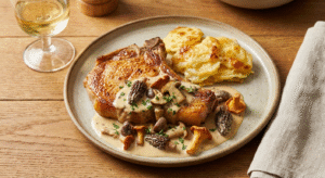 Côte de veau aux champignons et sauce à la crème