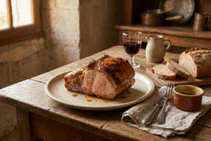 Côte filet de porc marinée au miel et moutarde, cuisson au four