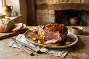 Épaule d’agneau rôtie au miel et aux herbes
