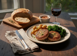 Galettes de chair de veau aux herbes, cuisson à la poêle