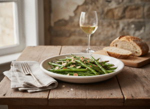 Haricots verts sautés à la graisse de bœuf et éclats d’amandes