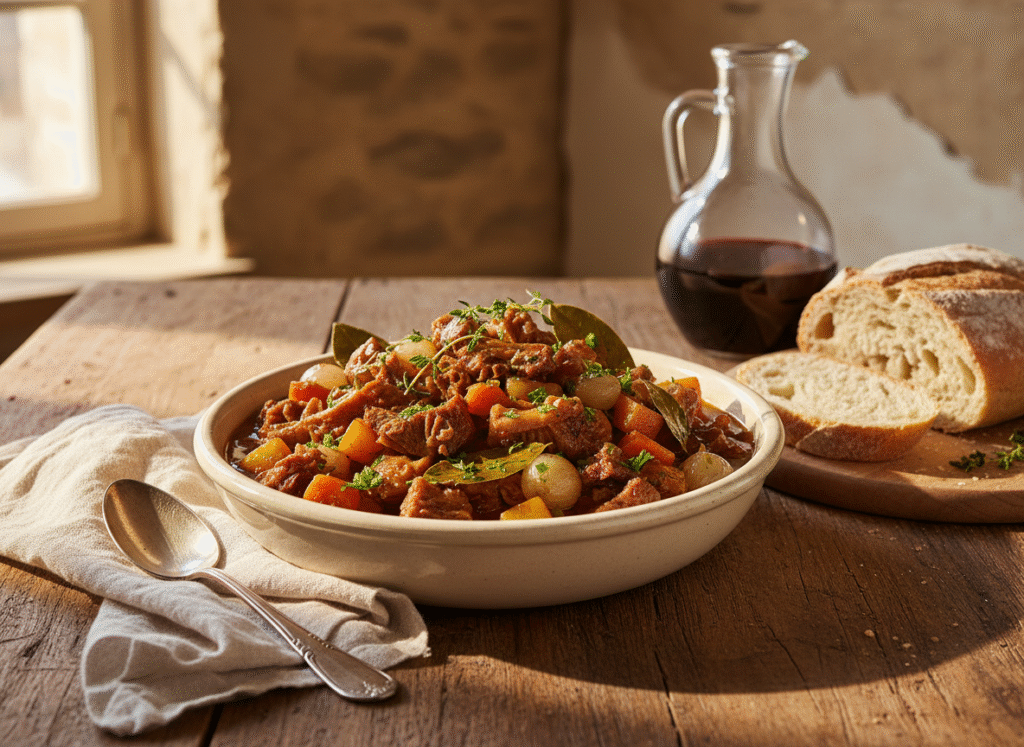 Panse de Bœuf braisée aux légumes et herbes aromatiques