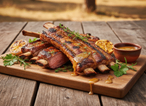 Ribs de bœuf à la plancha, sauce au miel et moutarde